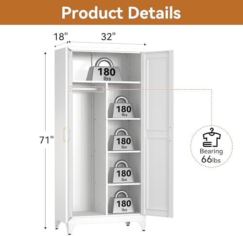Polup Metal Armoire Wardrobe Closet, 71" Tall Wardrobe Cabinet with 2 Doors