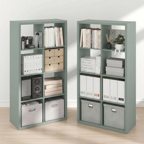 Furinno Cubicle Book Shelf Set of 2, 8-Cube Bookshelf, Sage Green