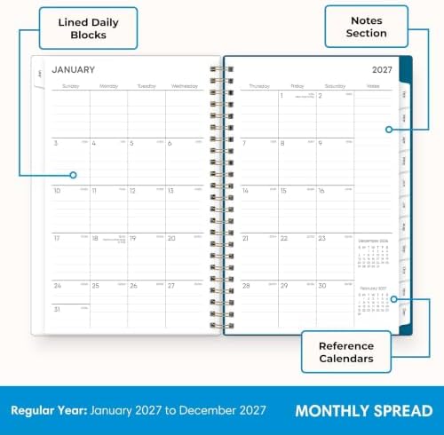 Blue Sky 2027 Weekly & Monthly Planner Calendar, 5"x8", Bakah Blue