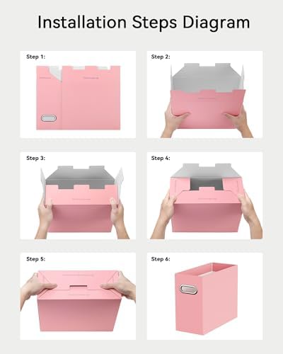 Oterri Portable Collapsible Cardboard File Box with Handle for Letter-Size | 6-Pack. Stainless Steel Handle. Label Stickers Included. Fits Letter Folders (Not Included). Home, Office, School, Dorm, Tax.