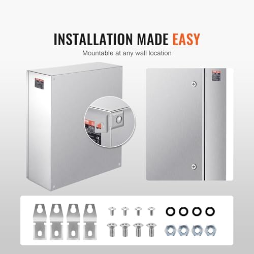 Steel Electrical Box, 24"x 20"x 8", 304 Stainless Steel Electrical Enclosure Box, Wall-Mounted Outdoor Electrical Electronic Equipment Enclosure with Mounting Plate Hinges Lock, IP66 Waterproof