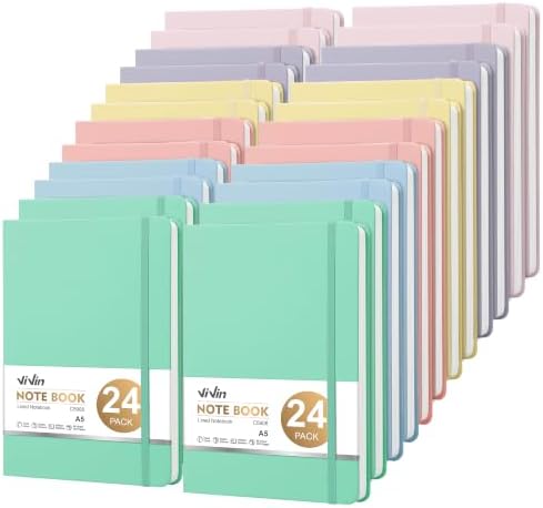 ViVin 24 Pack A5 Hardcover Lined Notebook,192 pg College Ruled 5.5x8.3
