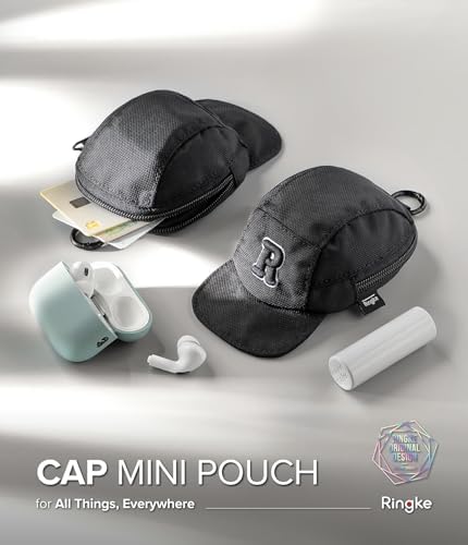 Ringke Mini Pouch Cap with Carabiner, Small Bag for Universal Wireless Ear Buds, Durable Waterproof Keychain Accessories Compatible with AirPods Pro 3rd Generation and AirPods 4 Case - Black