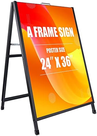 24 x 36 Inch A Frame Sign Portable Double-Sided Folding Sandwich Board with Carry Handle Heavy Duty Slide-in Sidewalk Signboard for Outdoor Street Advertising Poster