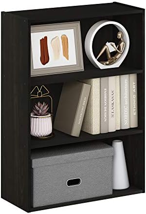 Furinno PASIR Book Shelf, 3-Tier Bookshelf, Storage Shelves Bookcase, 9.7 x 23.7 x 31.5, for Living Room, Bedroom, Home Office, Dark Espresso