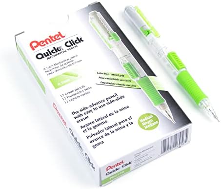 Pentel QUICK CLICK Mechanical Pencil (0.7mm), Green Barrel, Box of 12 Pencils (PD217D)