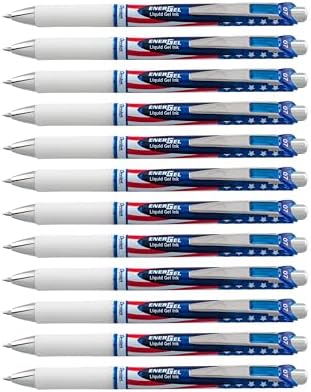 Pentel EnerGel RTX Retractable Liquid Gel Pen, (0.7mm) Medium Line, Metal Tip, Flag Barrel, Black Ink (BL77USA-A) (Pack of 1, 12 Count Total)