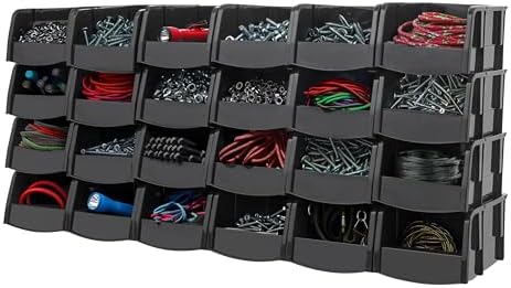 IRIS USA 24-Pack, Extra Small Stackable Storage Bins, Black