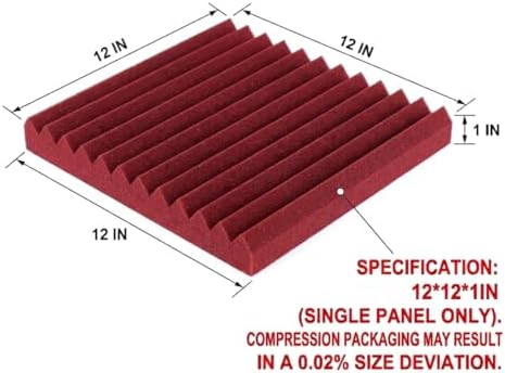 96 Pack Allxinlog Absorb the Echo Acoustic Foam Panel Wedge Studio Soundproofing Wall Tiles 12" X 12" X 1" (Accompanied By Double-Sided Adhesive Tape)(48RED+48BLACK)