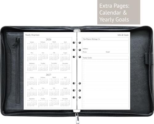 Fan&Ran 2027 Zippered Planner, 6-Ring Portfolio Binder with 2027 Weekly Inserts, A5 Size, Black