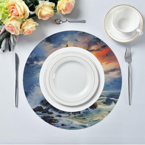 Nautical Lighthouse Round Placemats Set of 4, Table Mats Place Mats