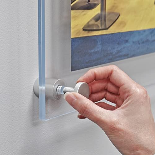 Azar Displays, 105514, Floating Acrylic Wall Frame with Silver Hardware Stand Off Caps, Clear Hanging Photo Frame Display Mount with Frameless Border, Glass-Like Frame for Large Prints, 8.5" x 11"