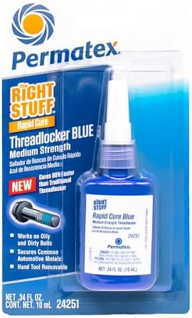 Permatex The Right Stuff Rapid Cure Blue Threadlocker 24251, Works on Oily & Dirty Fasteners, Automotive, Industrial & Hardware Use, Sets in 15m Cures in 4h, 10 ml