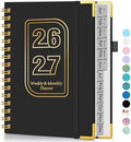 Academic Planner 2026-2027, Weekly and Monthly Hardcover Planner, July 2026 - June 2027, 5.75" x 8.38" A5 Large Daily Calendar Planner Book with Tabs, Spiral Yearly Agenda Organizer Notebook for School Work Home, Black