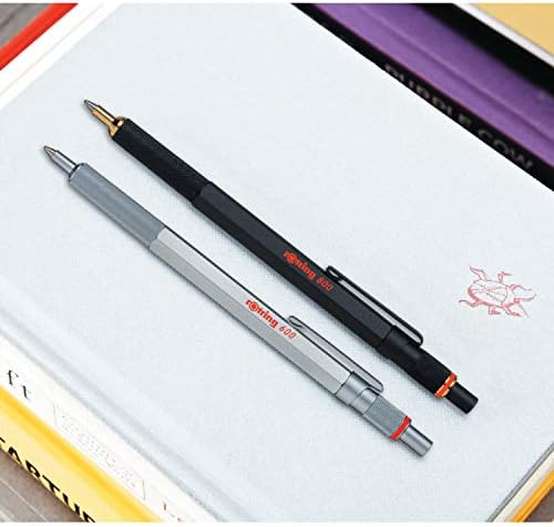 Rotring 600 Ballpoint Pen, Medium Point, Black Ink, Silver Metal Barrel, Refillable, 1 Count