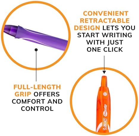 BIC Gelocity Quick Dry Colored Gel Pens, 0.7mm, Black Ink Pens, Pack of 16