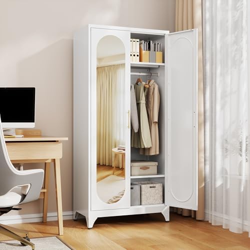 71" White Armoire Wardrobe Closet with Full Mirror