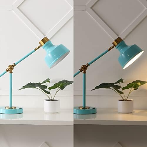 JONATHAN Y Allegra Metal Task Desk Lamp USB Port 18.5", Cyan/Brass Gold