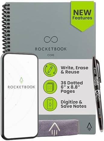 Rocketbook Core Reusable Smart Notebook, Executive Size 6x8.8, Grey