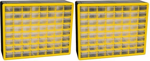 Akro-Mils 64-Drawer Plastic Drawer Storage Cabinet for Garage Organization, Bead Organizer, Building Bricks Storage, Teacher Toolbox, Makeup Organizer, 20-Inch W x 6-Inch D x 16-Inch H, 10164 Yellow