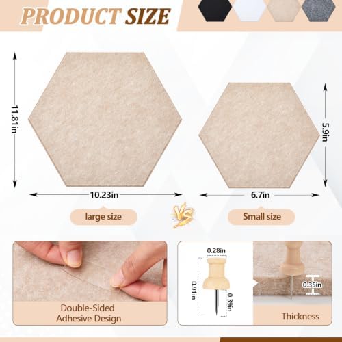 12x10 in 16 Pcs Hexagon Cork Board Tiles, Felt Pin Boards, Classic
