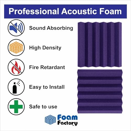 Foam Factory Inc 24 Pack Color Acoustic Foam Panel Studio Soundproofing Wedge Wall Tiles 12” X 12” X 2” (Purple)