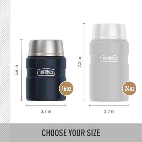 THERMOS Stainless King Vacuum-Insulated Food Jar with Spoon, 16 Ounce, Matte Mid Blue