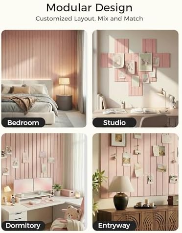 Aothia 12-Pack Felt Bulletin Board Tiles 48"x36", Modular Pin Board for Notes, Photos & Mood Boards, Cork Board Alternative for Smooth Walls, 0.35" Thick, 70 Adhesive Tabs & 40 Pins, Pink