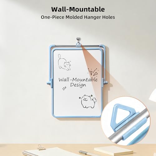 Colorful Dry Erase White Board 8.3x11in, Magnetic Desktop Board with Stand, 2 Markers (Eraser Head), 4 Magnets - Double-Sided Easel for Daily Planning, Memo, Office/Home/School (Blue)