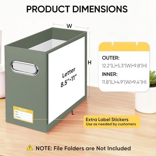 BALEINE File Organizer Box, Cardboard File Folder Organizer with Handle for Letter Size, Portable Collapsible Hanging Filing Box for Home Office Document Storage (2 Pack,Olive)