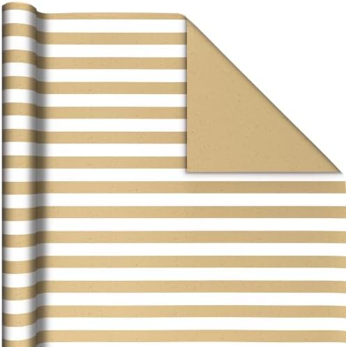 Hallmark Reversible Wrapping Paper Rolls, 2 Rolls (Kraft, Striped, Dots)