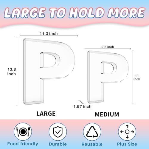 13.8" Extra Large Acrylic Letter Charcuterie Board Box, Reusable Fillable Letter Cake Candy Dish Display Serving Tray for Birthday Anniversary Party Decoration (P)