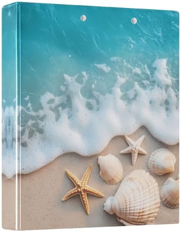 Summer Beach Sea Shells 3 Ring Binder 1.5 Inch Decorative Hardcover File Folder for School Office Papers Portfolio Planner Organizer Recipe Binders 1 Pc