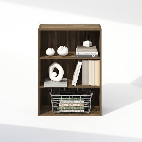 Furinno Simple Book Shelf, 3-Tier Bookshelf, Storage Shelves Bookcase, 9.7 x 23.7 x 31.5, for Living Room, Bedroom, Home Office, Columbia Walnut