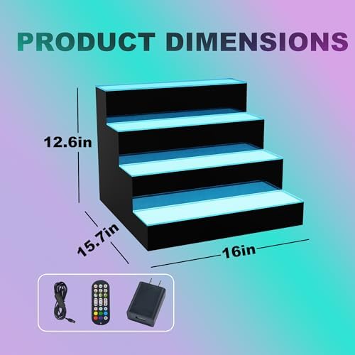 MESAlLUP Acrylic 16 Inch 4 Tier LED Liquor Bottle Display Shelf, Lighted Bar Shelves with APP or Remote Control, Mulit Color Lighting for Home Mini Bars Decor, Restaurants & Party Use