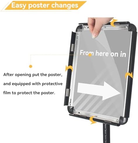 HUAZI Adjustable Sign Holder Stand 4PACK Floor Sign Holder for 8.5x11 inches,Both Vertical & Horizontal View Displayed,Snap-Open Frame with Safety Corner for School Church,Black