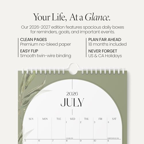Karto Wall Calendar 2026-2027 11x17 in - Boho Greenery
