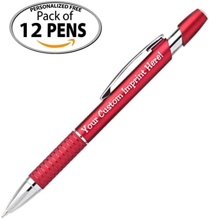 ExpressDesigns™ Personalized Ballpoint Pens Click action Custom Black writing ink - The Sleeker - Full color Printed Name Pens with Your Logo/Text/Message Personalization - 12 Qty (Red)