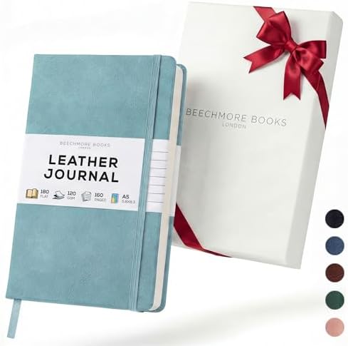 BEECHMORE BOOKS A5 5x8 Lined Leather Journal For Men, 120 GSM with Gift Box