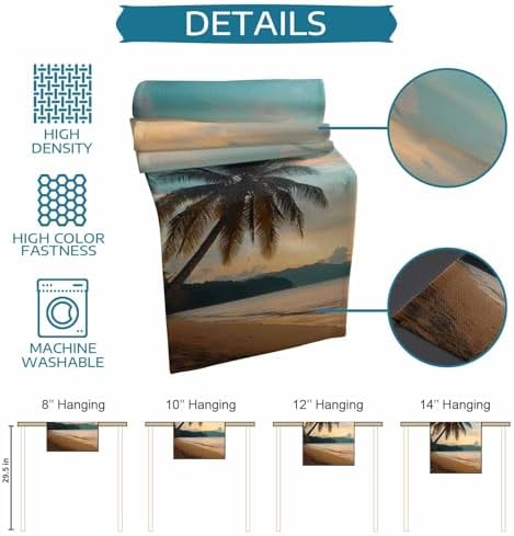 Sunset Beach Table Runner Dresser Scarf 13 x 108 Inch Tropical Coastal Ocean Palm Tree Nautical Table Runners Non-Slip Heat Resistant Kitchen Dining Table Decor for Home Holidays Indoor Outdoor