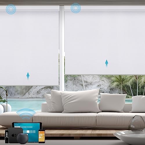 SmartWings Motorized Smart Roller Shades, 100% Blackout Essential White