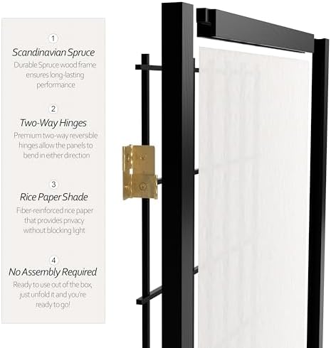 4 ft. Short Window Pane Shoji Screen - Black - 4 Panels