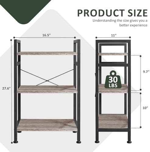 3 Tier Bookshelf, Free Standing Bookcase with Open Storage Shelves
