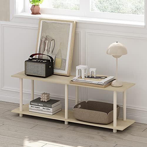 Furinno Turn-N-Tube No Tools Modern Rectangle Side Table, Bauhaus Oak/Beige | Rectangular Book Shelf, Open Frame Storage Shelves, for Organization, Living Room, Home Office