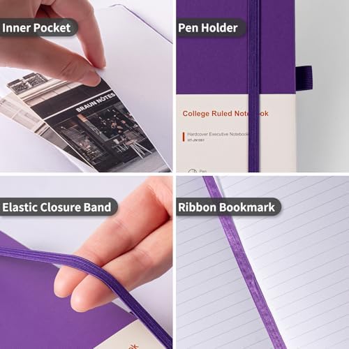 Heture Hardcover Notebooks, 6 Packs A5 Lined Journals Notebook for Writing 160 Pages, 8.2 x 5.5 inch, 6 Colors Classic Ruled Notebooks for College/Work/Travel (Lavender Purpl, 1 Pack)