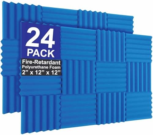 Foam Factory Inc 24 Pack Color Acoustic Foam Panel Studio Soundproofing Wedge Wall Tiles 12” X 12” X 2” (Blue)
