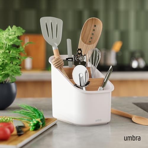 Umbra Bellwood Utensil Holder, Kitchen Storage Organizer, White/Natural