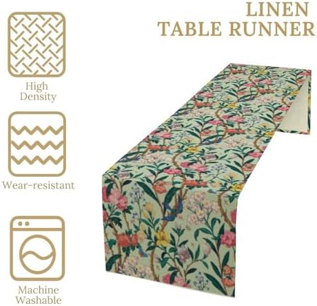 William Morris Floral Table Runner, Birds Butterflies and Bees Botanical Flower Original Design Print Table Runner for Home Party Dining Room Kitchen Decor 13x120 Inch