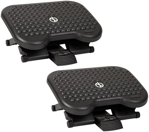 Mind Reader Foot Rest, Under Desk at Work, Ergonomic, Height Adjustable, Office, Plastic, 17" L x 13" W x 6.25" H, Set of 2, Black