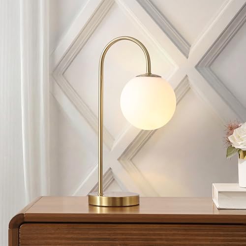 JONATHAN Y Arco Arched Metal Table Lamp 18.25" Globe Shade, Brass Gold